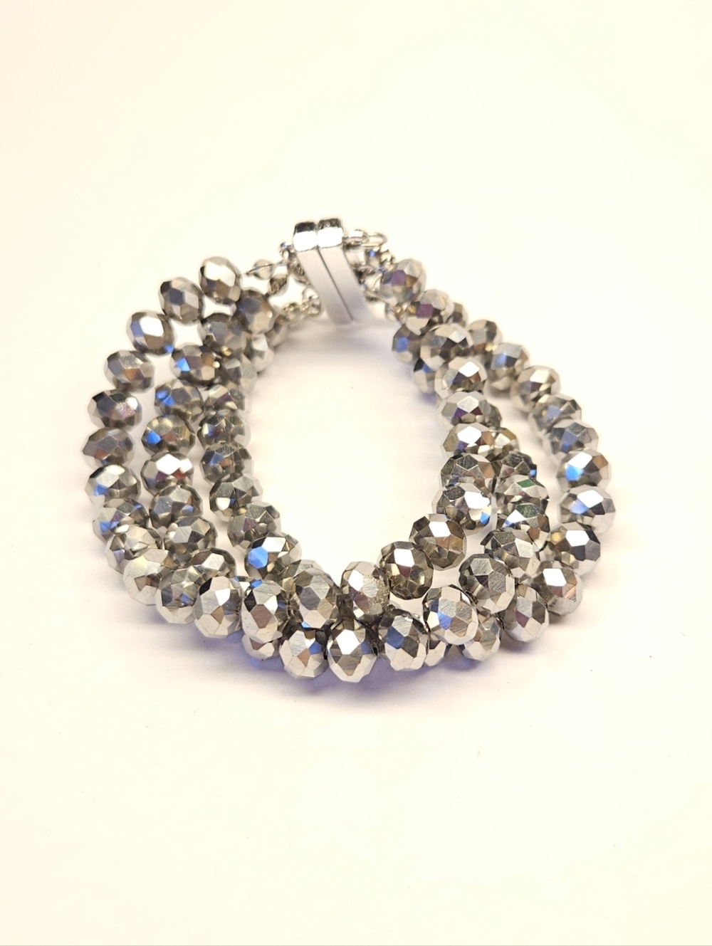 Dark Silver Faceted Galss Bead Multi-Strand Bracelet